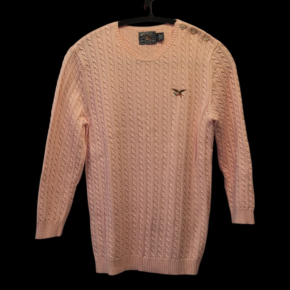 American Living Womens Sz Large Cable Knit Sweater Light Pink 100% Cotton - Picture 1 of 7